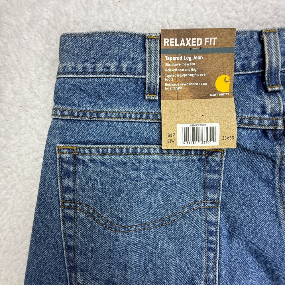 Carhartt Relaxed Fit Tapered Leg Denim Jeans Men 33x36 B17 STW Stonewash NWT NOS